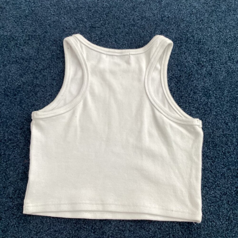 White Cropped Ribbed Tank Top - Small - Picture 2 of 6